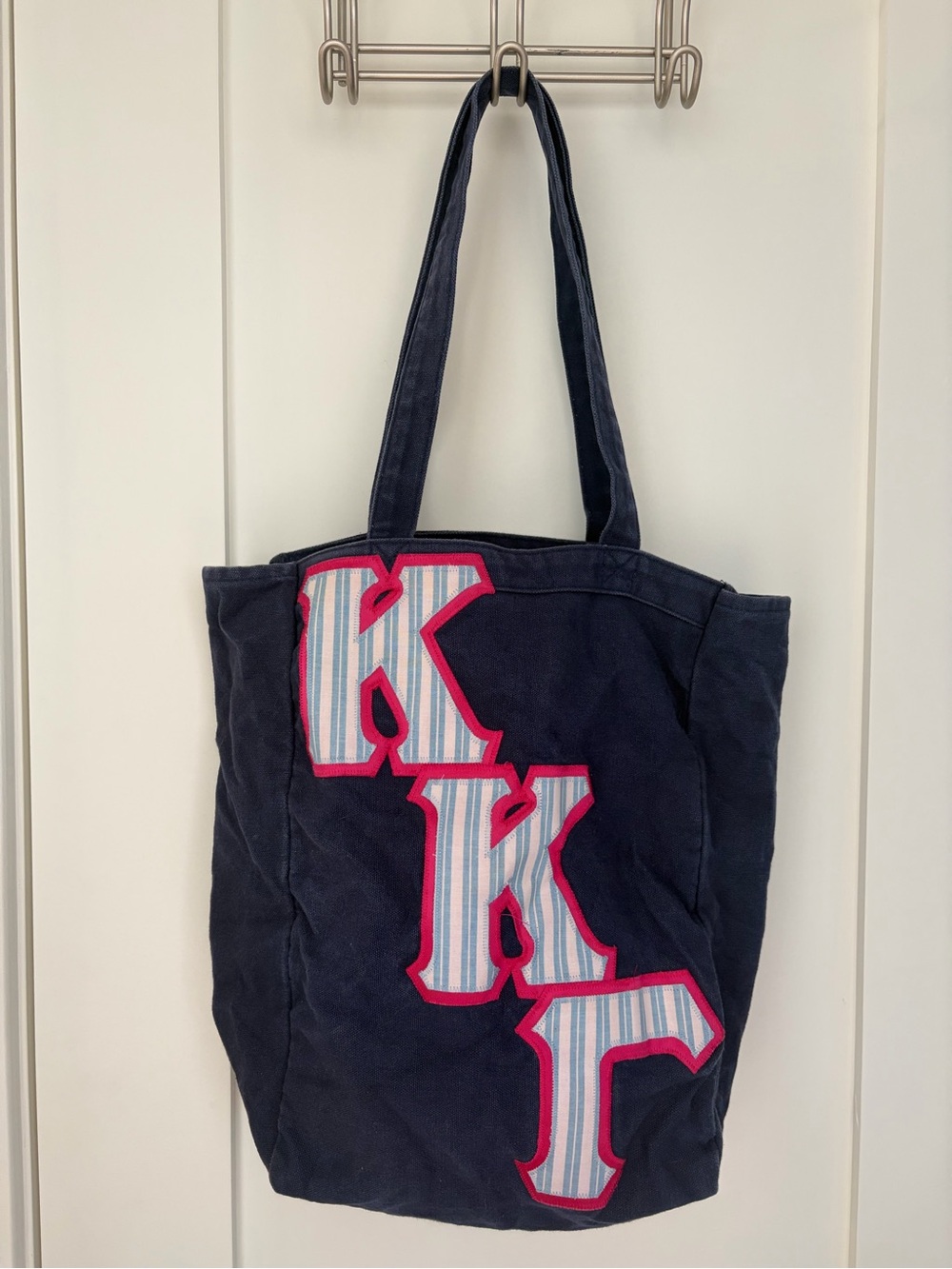 KKG Navy Canvas Tote with Pink-Trimmed Monogram